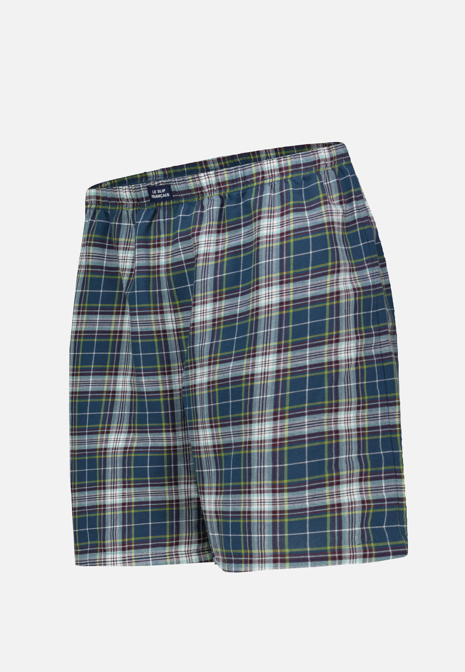 Caleçon mi-long à motif tartan bleu canard en coton Jacob, LE SLIP FRANCAIS