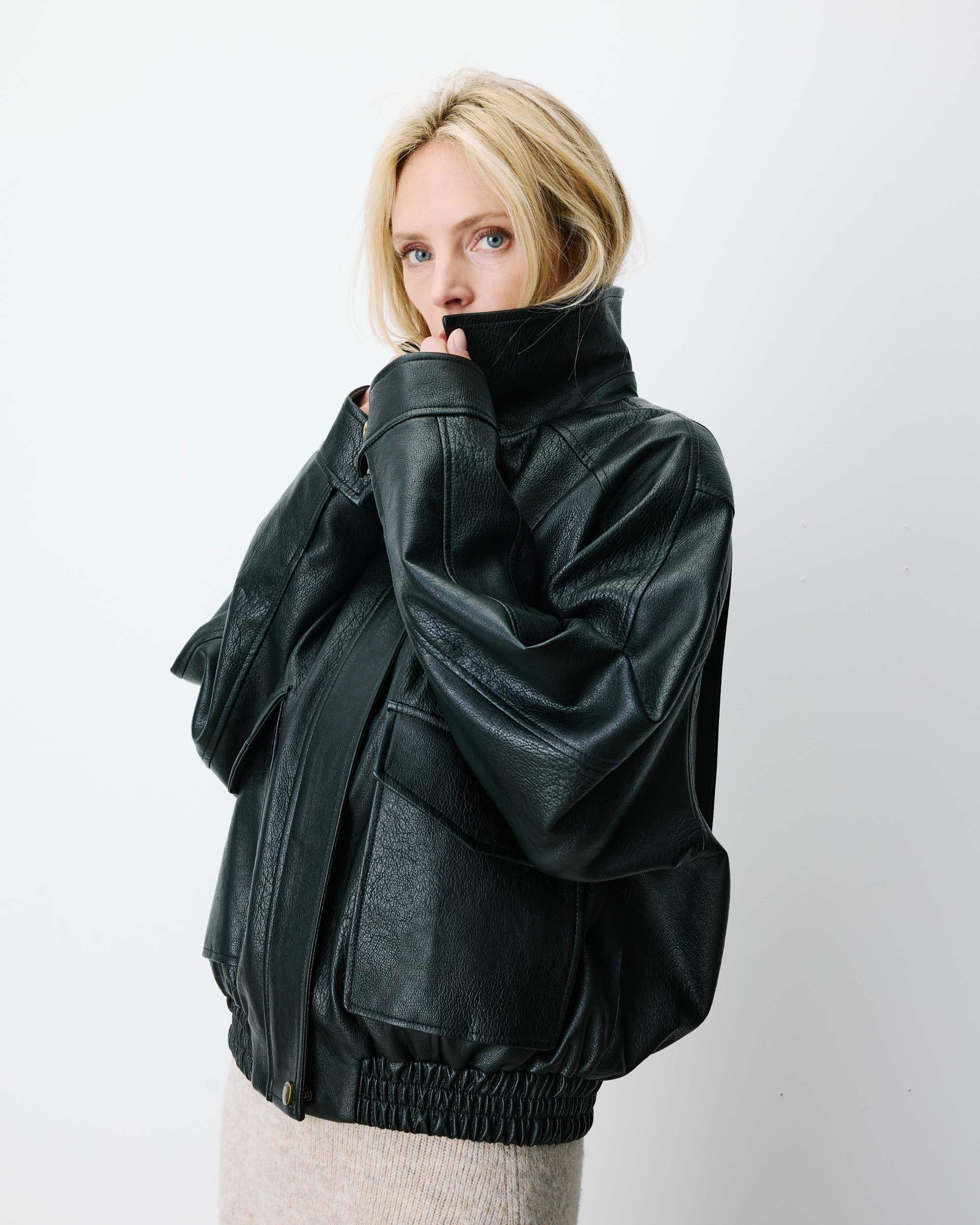 Blouson oversize similicuir à poches noir Axel, GRACE & MILA