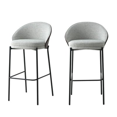 Lot de 2 chaises de bar en tissu et métal 76,5cm gris clair - CANELAS HOUSE NORDIC
