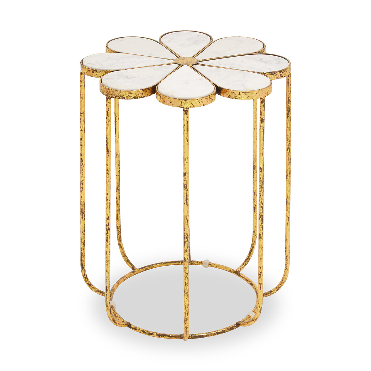 Ayaka Flower Mirrored Distressed Finish Side Table, SO'HOME