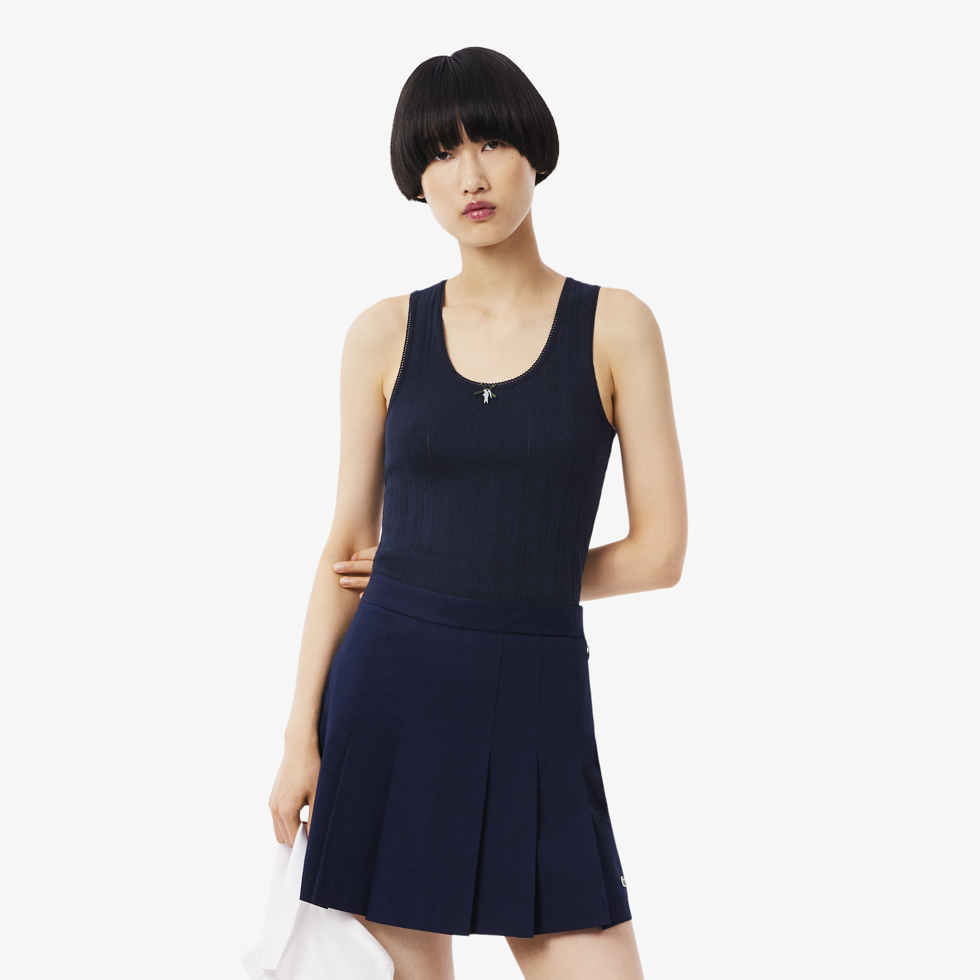 Débardeur slim fit coton maille pointelle, LACOSTE