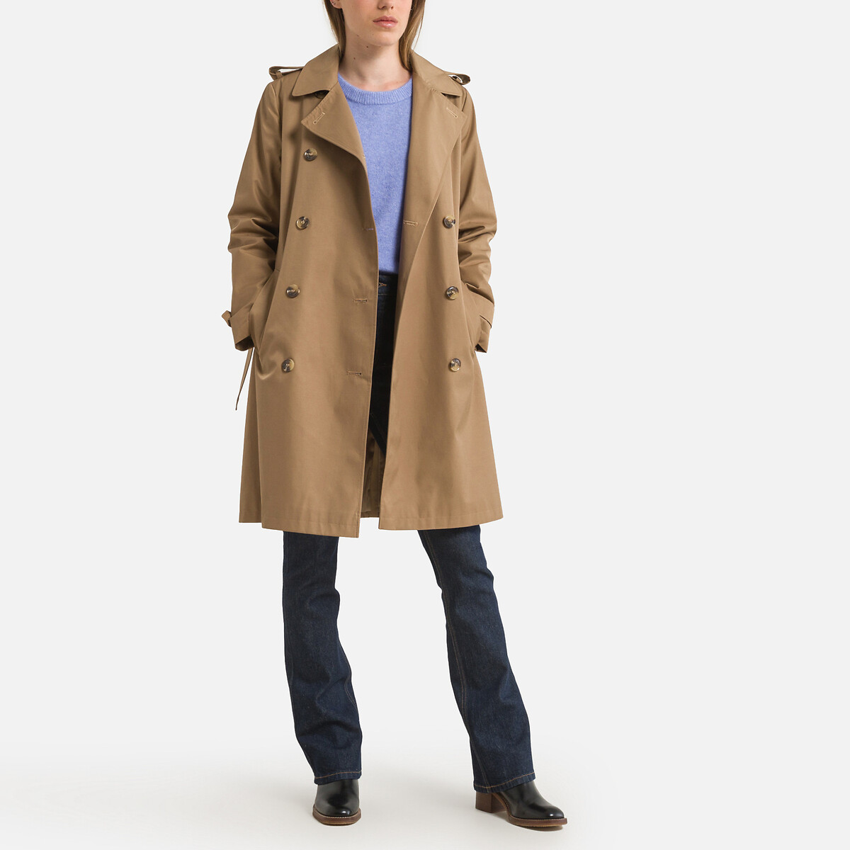 Image of Belted Trench Coat in Cotton Mix