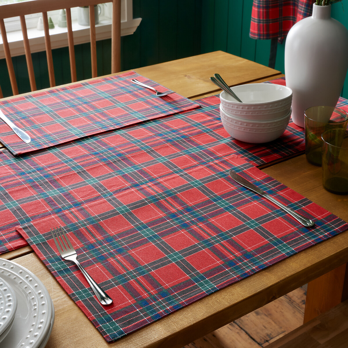 Tartan Check Christmas Cotton Dining Placemat 4 Pack, CATHERINE LANSFIELD