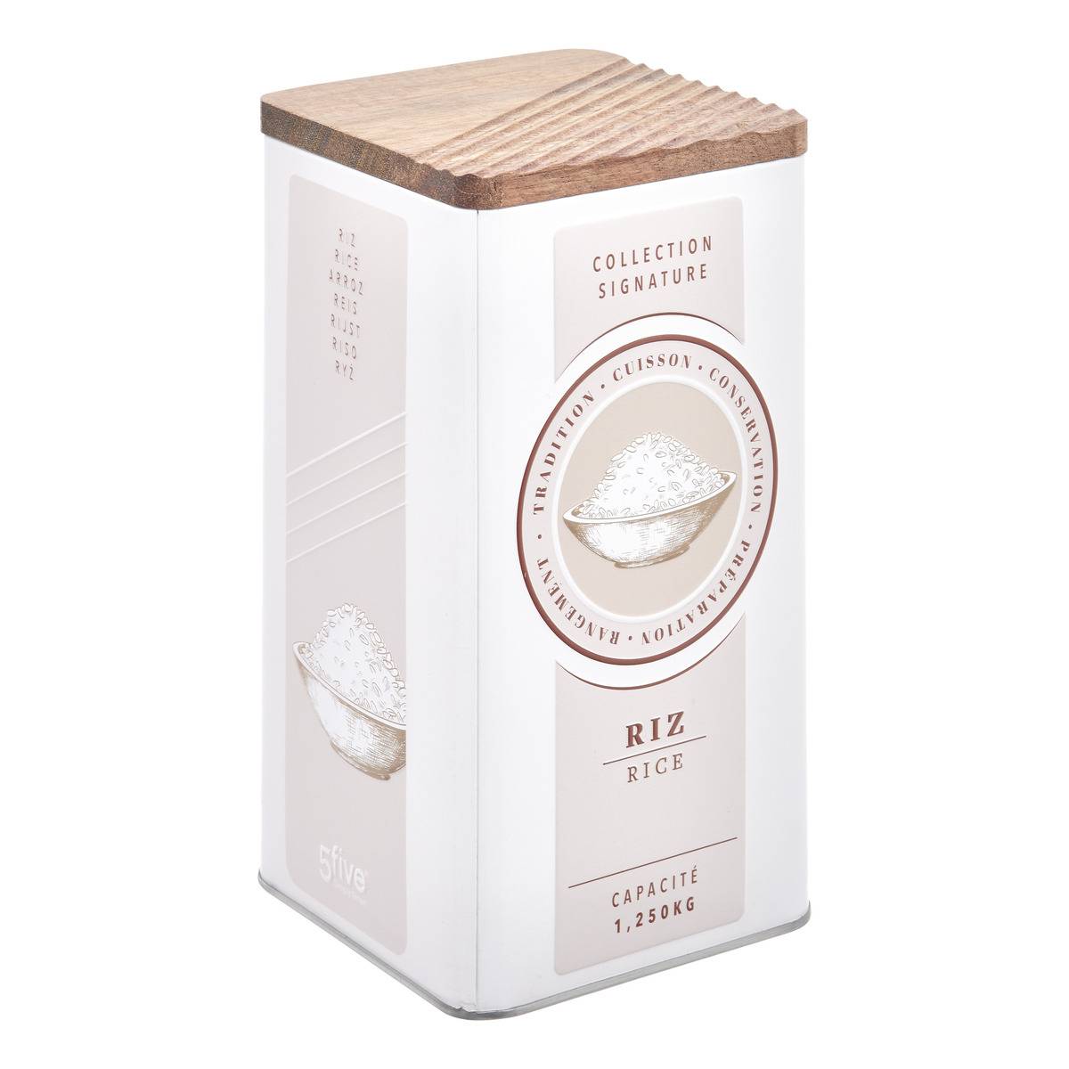 Boîte à riz 1,6L en fer blanc avec couvercle acacia, 5FIVE SIMPLY SMART
