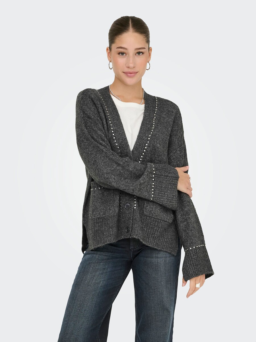 V-Neck Buttoned Cardigan with Rhinestone Detail, ONLY