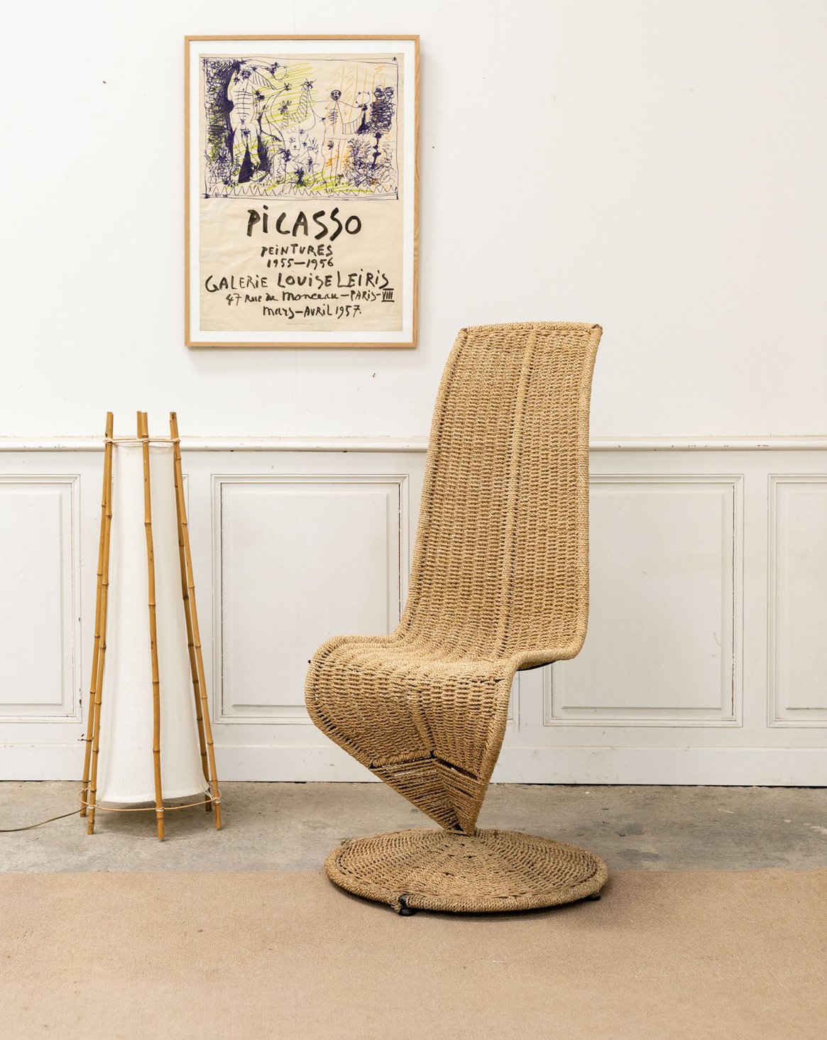 Fauteuil sculptural en corde Ernest N°1052 - Bon état, DEBONGOUT