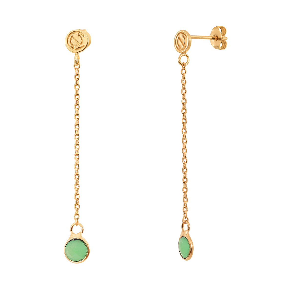 Boucles d'oreilles longues moorea chrysoprase, CAROLINE NAJMAN