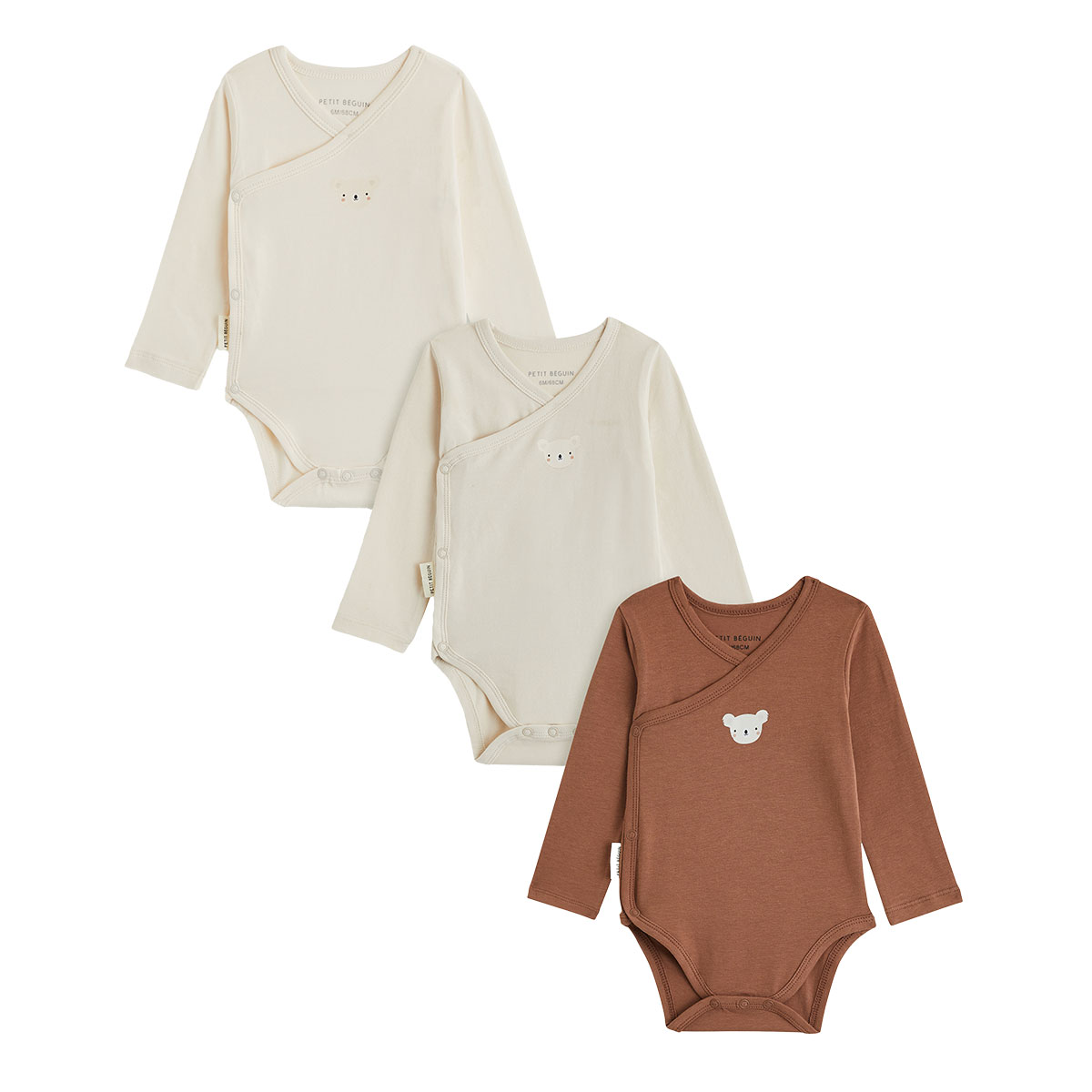 Lot de 3 bodies bébé manches longues ouverture croisée, PETIT BEGUIN