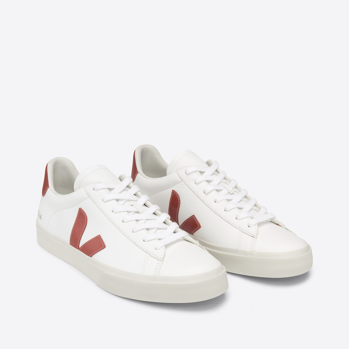 Zapatillas con cordones de piel campo blanco/rojo Veja | La Redoute