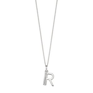 Sterling Silver Art Deco Initial 'R' Pendant with Cubic Zirconia Stone Detail BEGINNINGS image