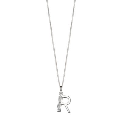 Sterling Silver Art Deco Initial 'R' Pendant with Cubic Zirconia Stone Detail BEGINNINGS