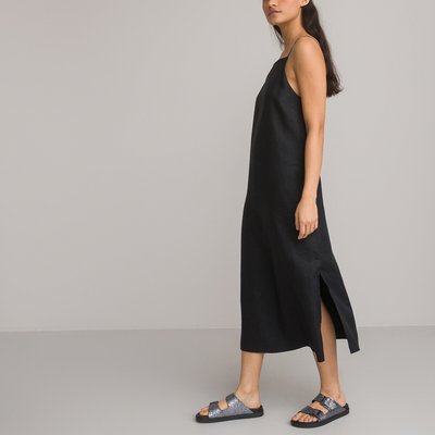 Linen Midi Slip Dress with Plunge Back LA REDOUTE COLLECTIONS