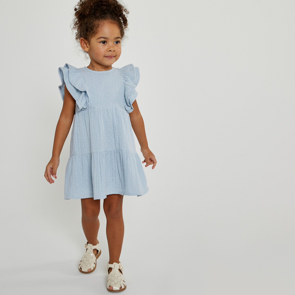 Dotted Cotton Muslin Dress with Ruffles