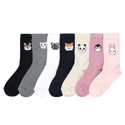Pack of 7 Pairs of Socks in Cotton Mix with Kawaii Animal Print LA REDOUTE COLLECTIONS