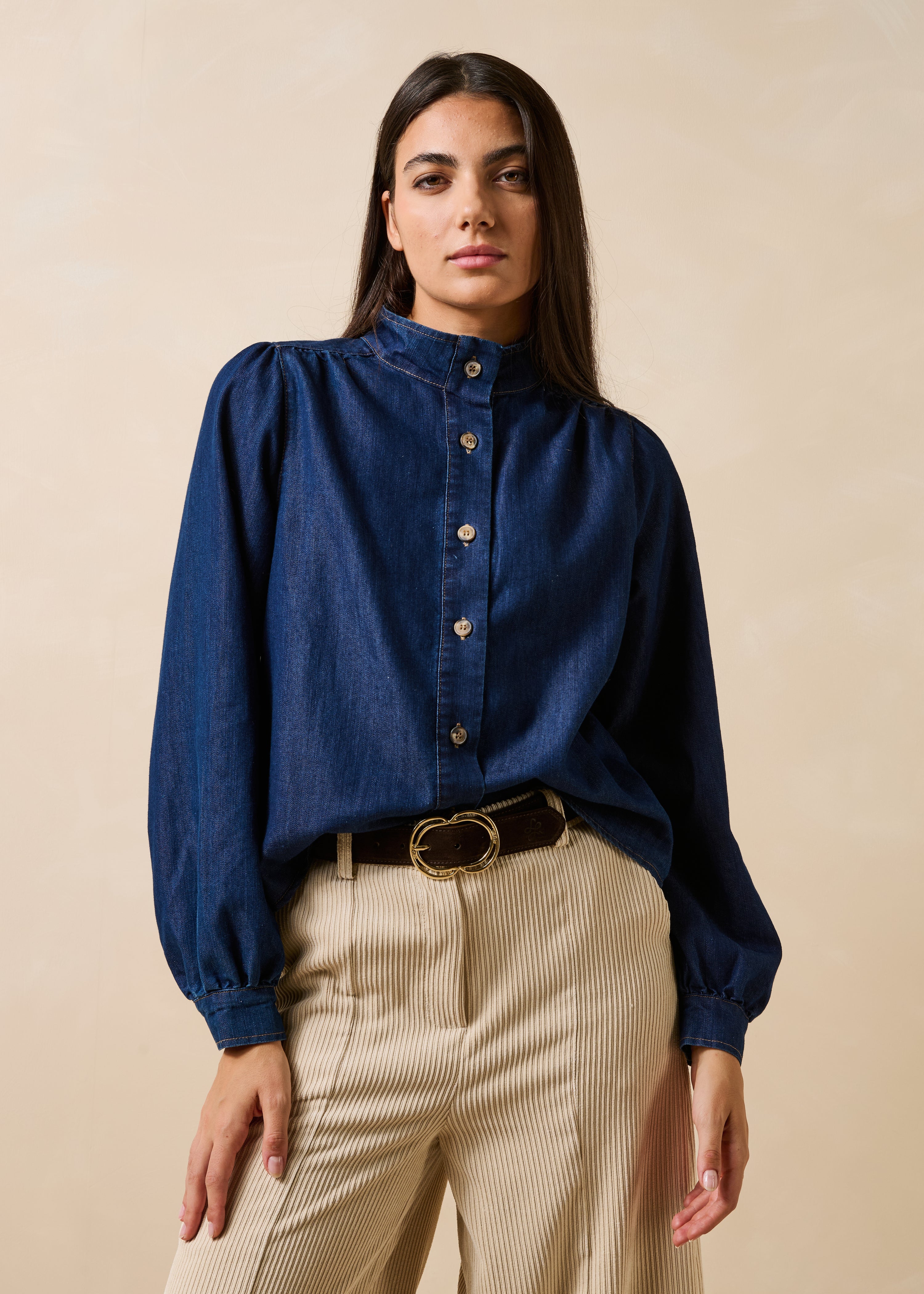 Chemise en denim manches longues, LA FEE MARABOUTEE