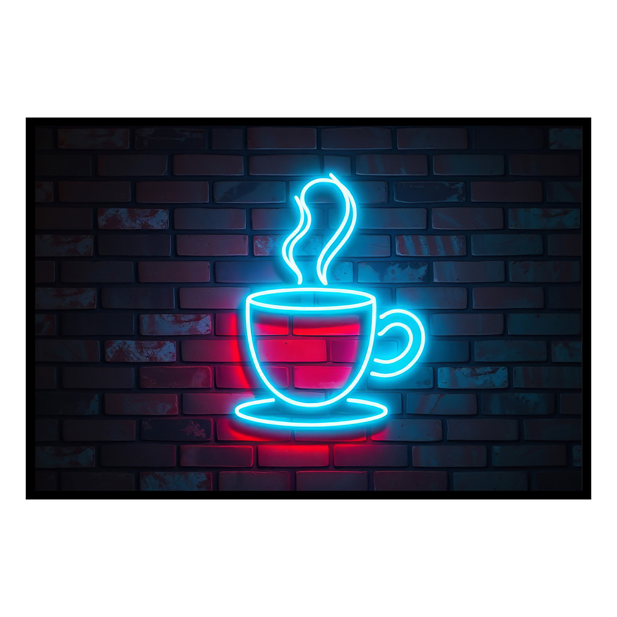 Affiche encadrée affiche tasse néon mur brique, HEXOA
