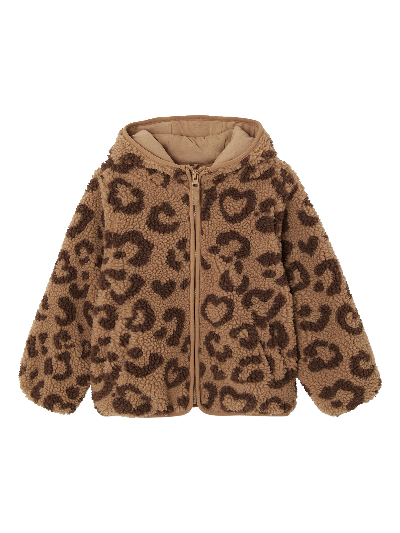 Veste à capuche sherpa imprimée léopard, VERTBAUDET