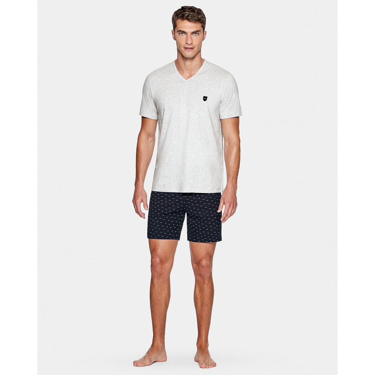 Cotton Short Pyjamas with V-Neck and Short Sleeves