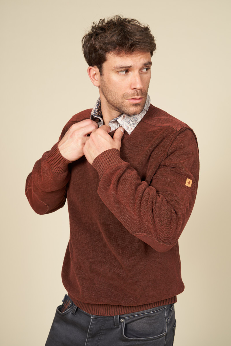 Pull col rond coton empiècements, MCS