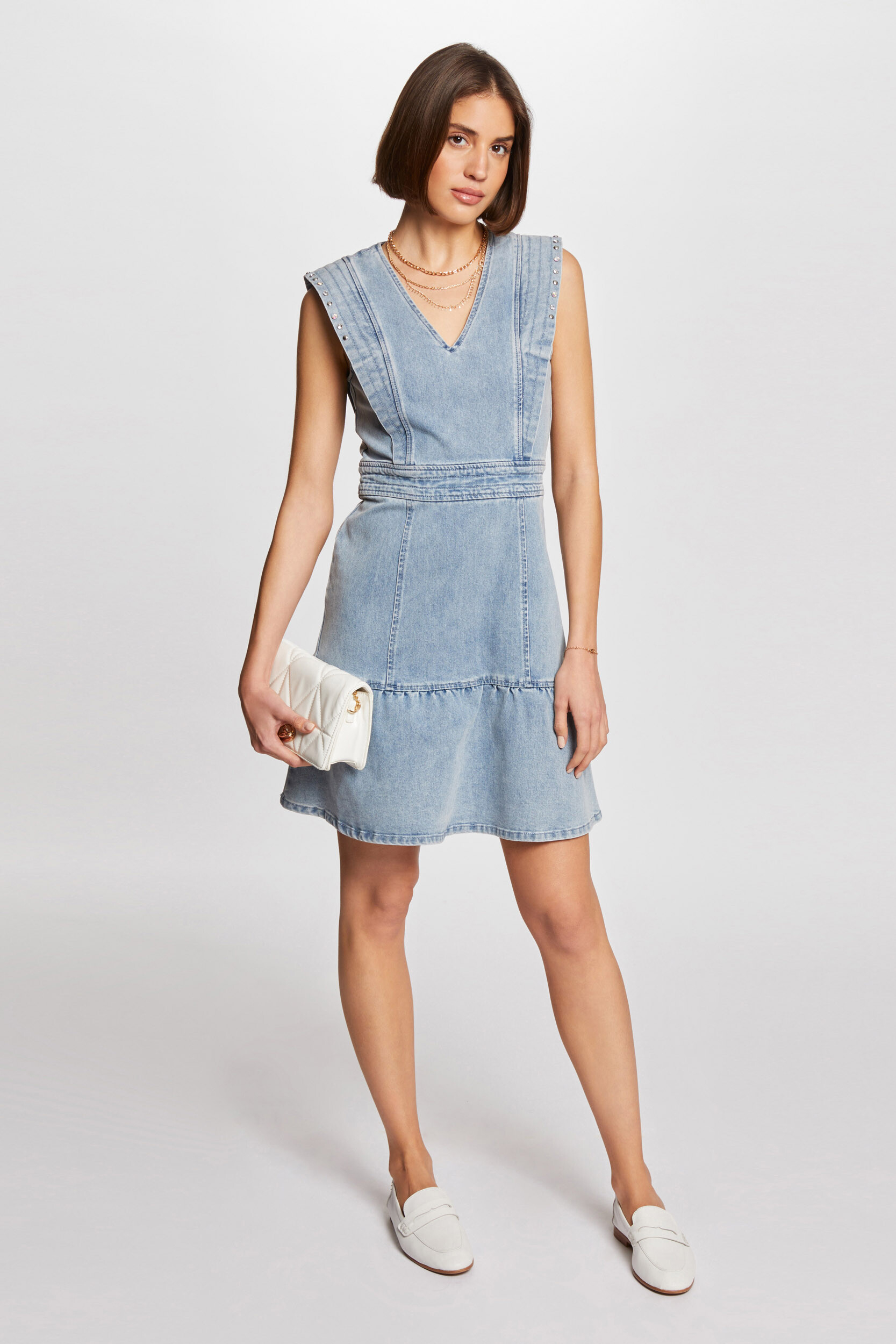 Robe Courte Morgan En Jean - Col Chemise, Manches Courtes - 69% Coton - Style Décontracté Et Trendy