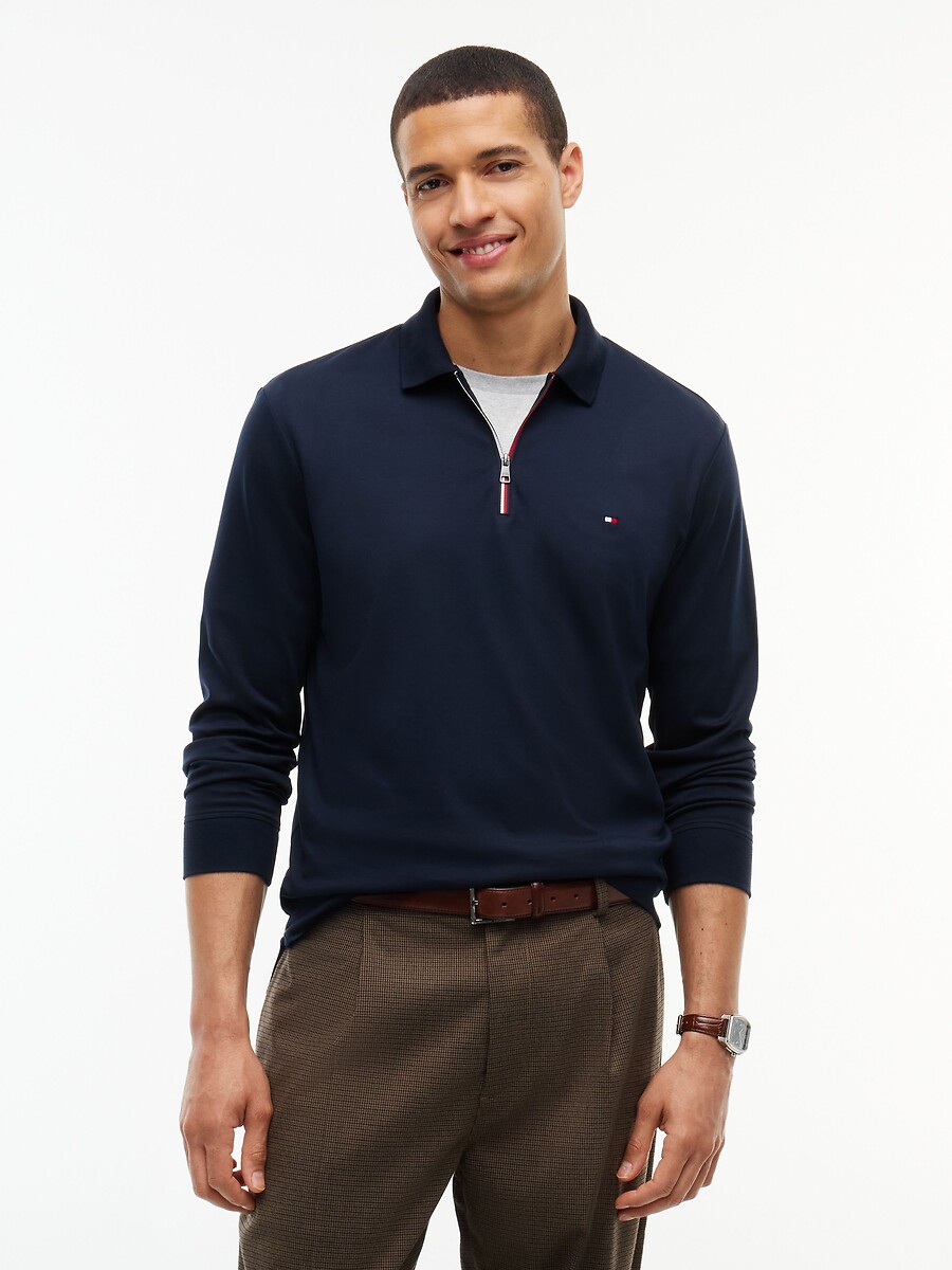 Polo manches longues, demi-zippé, coupe regular, TOMMY HILFIGER