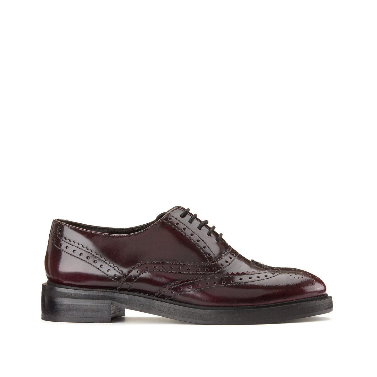 Leather brogues with floral toe , burgundy, La Redoute Collections | La ...