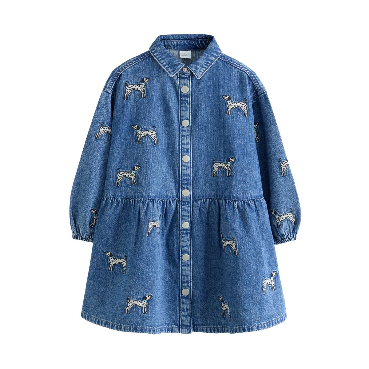 Robe en jean à superpositions et chien brodé, NEXT