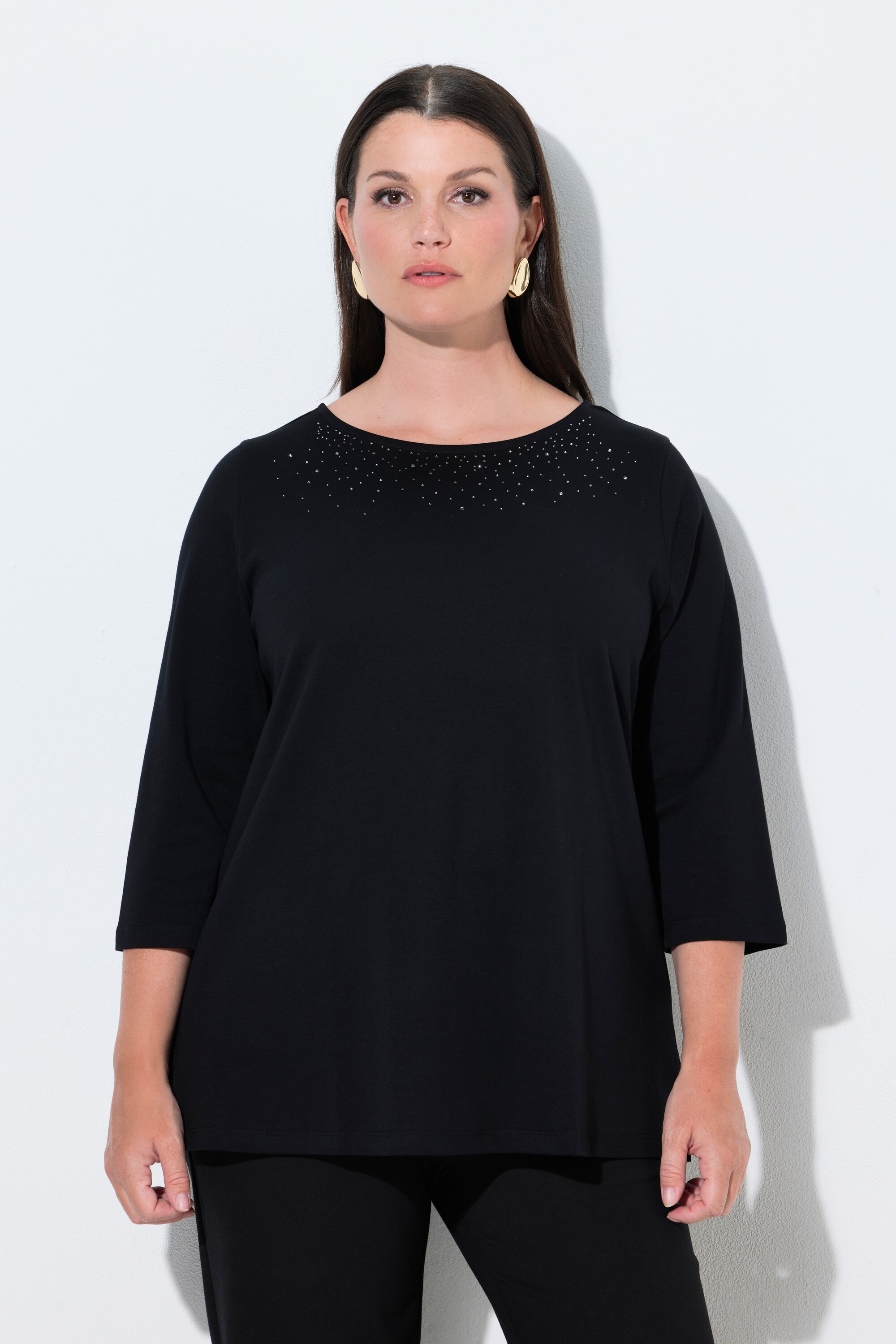 T-shirt en coton Pima. Petits strass., ULLA POPKEN