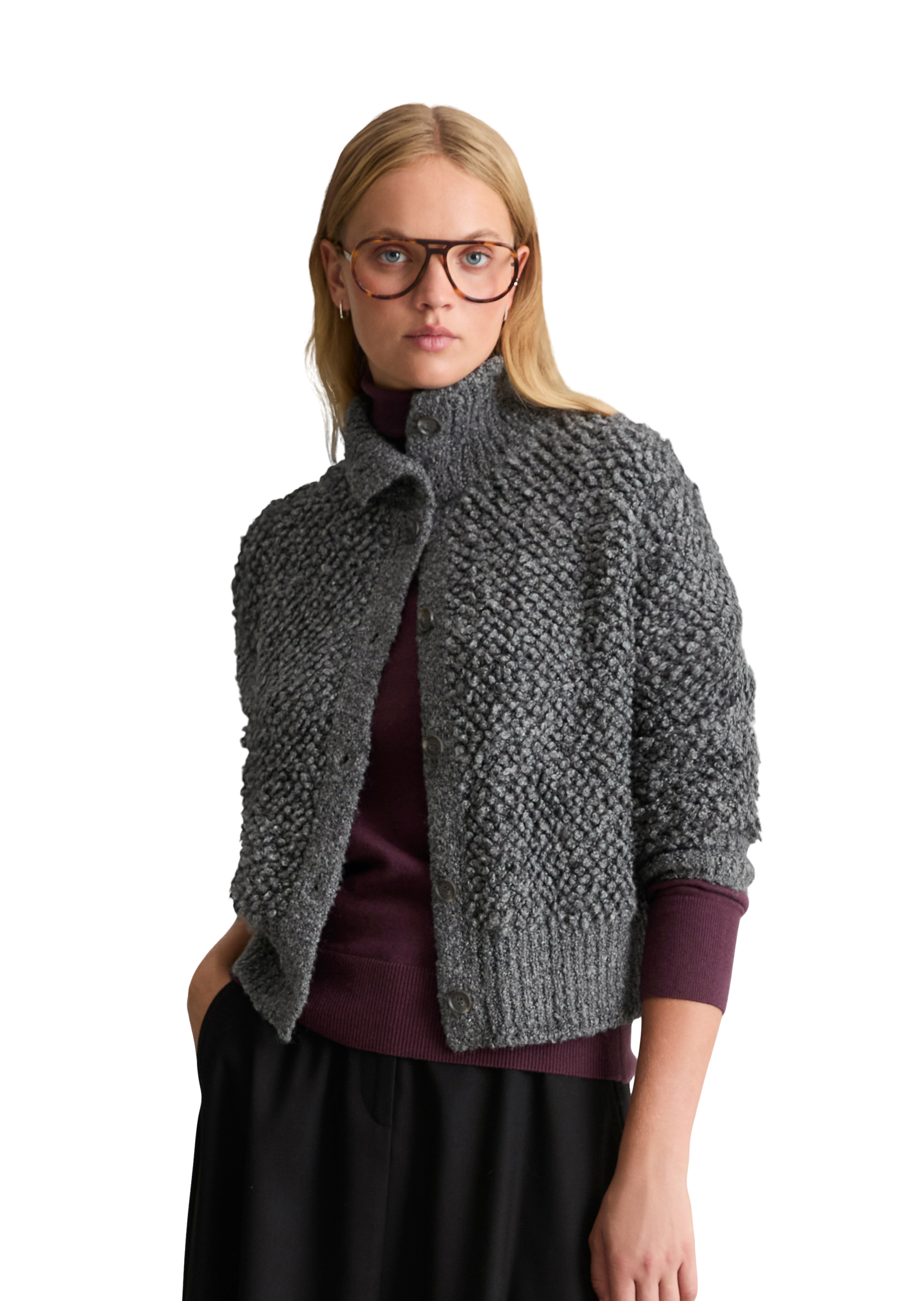 Cardigan oversize en bouclé Bubble en mélange de coton, laine vierge et viscose, MARC O’POLO DENIM