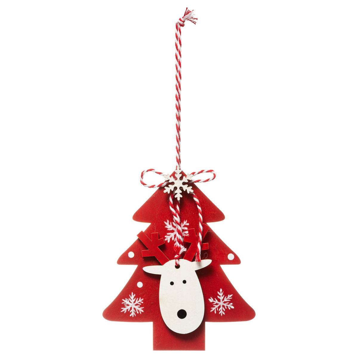 Sujet de Noël en Bois Sapin Rouge Renne 12 cm, FEERIC LIGHTS & CHRISTMAS