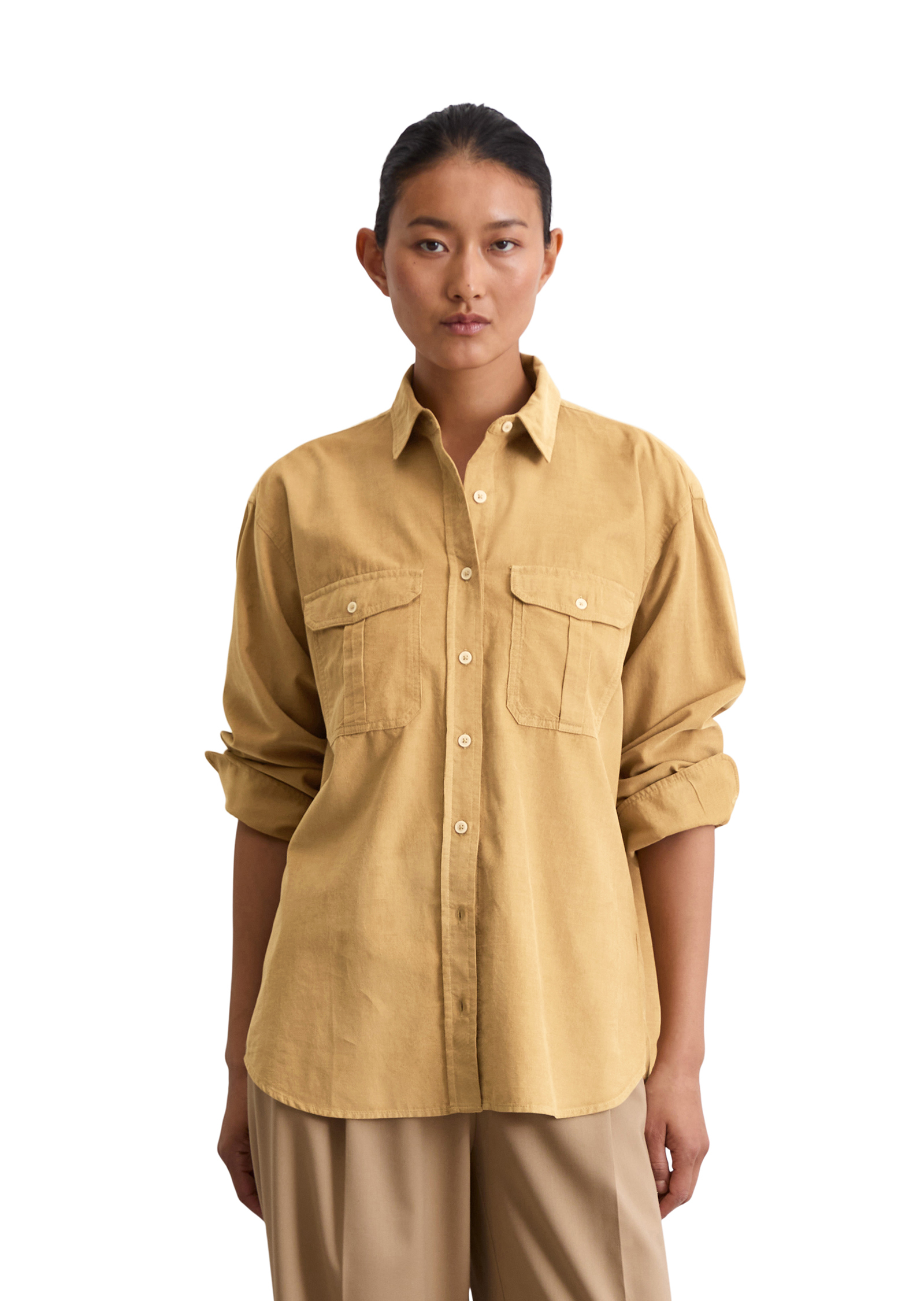Blouse en velours côtelé fin relaxed en mélange de coton organique et de lyocell, MARC O'POLO