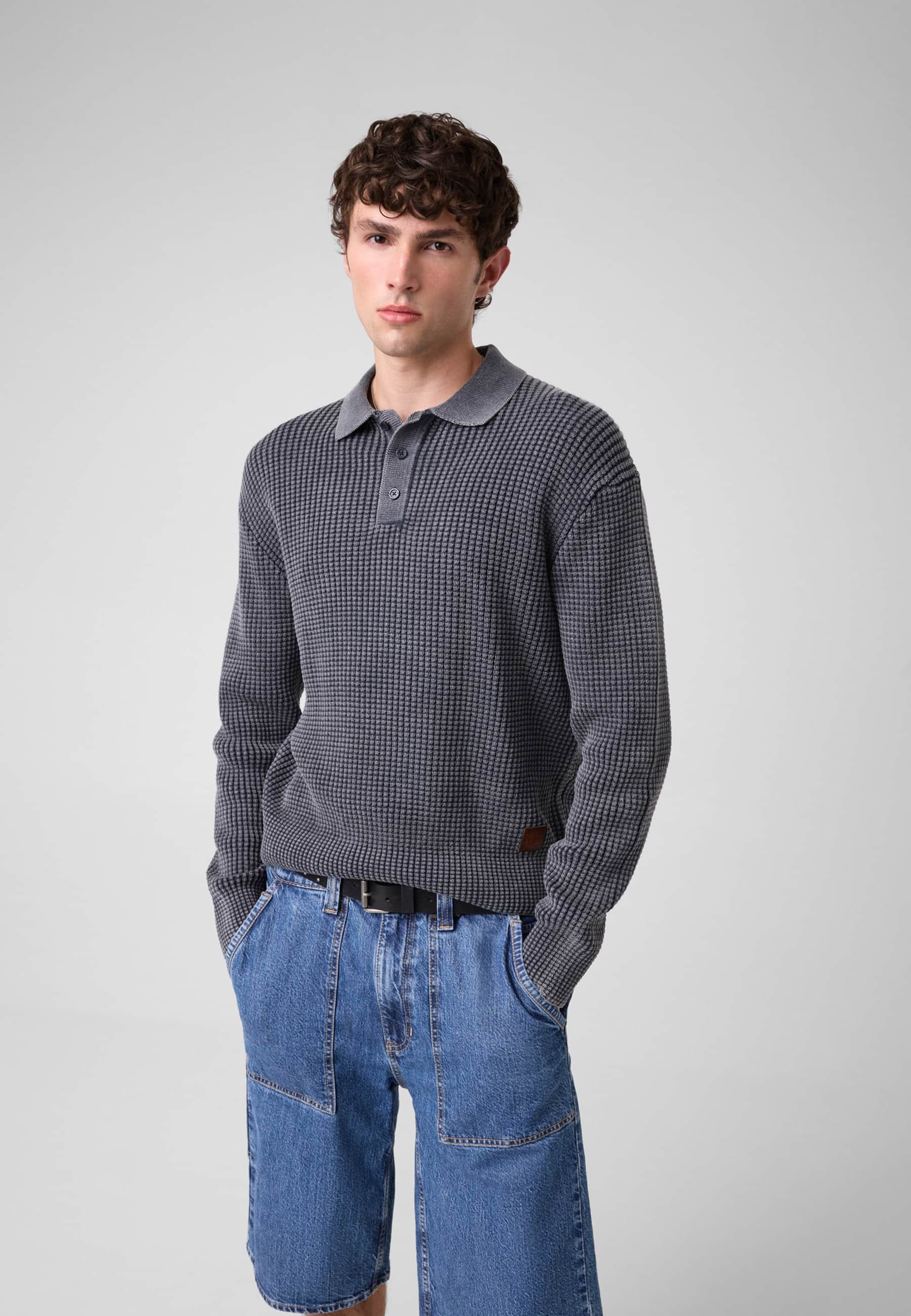 Polo En Maille Gaufrée, GUESS JEANS