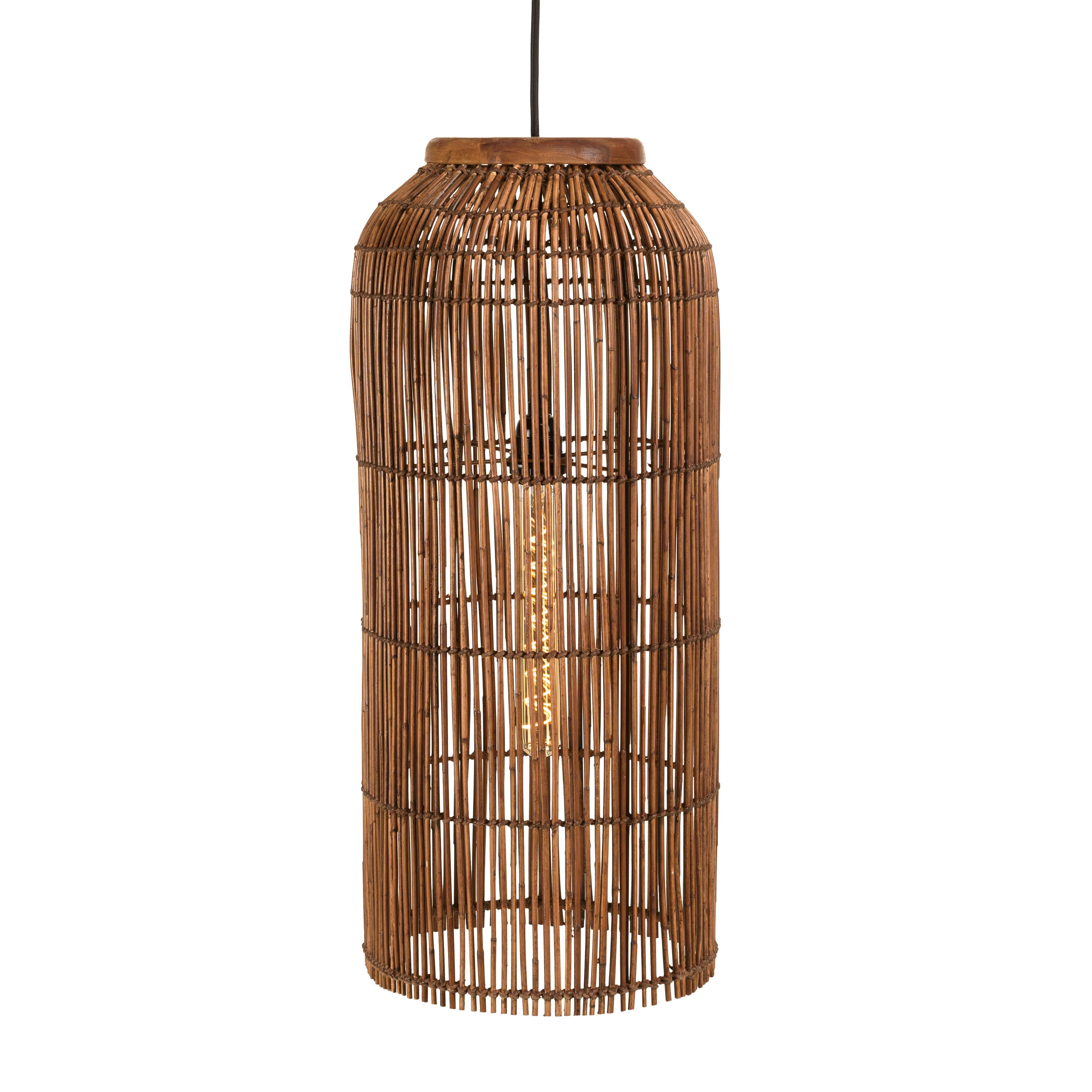 Suspension 28x28cm en rotin couleur marron et bois de teck recyclé SWING, PIER IMPORT