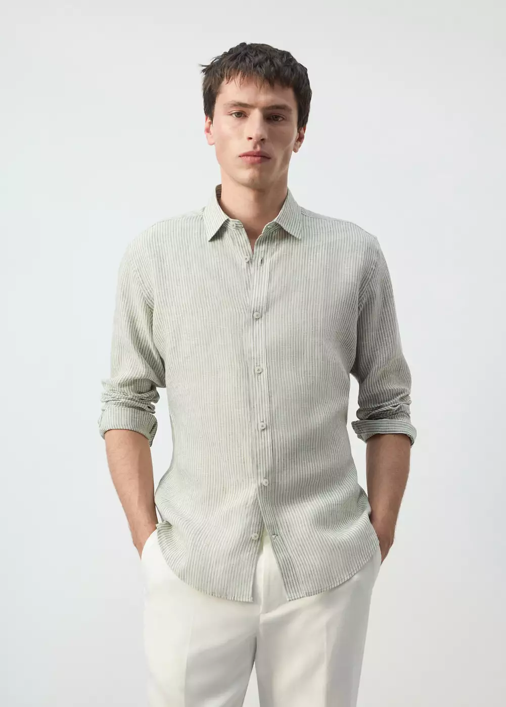 Chemise regular-fit 100 % lin rayures, MANGO MAN