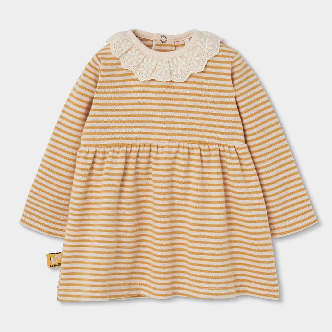 Robe bébé en maille rayée avec col en dentelle, BOBOLI