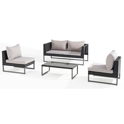 Salon de jardin canapé + 2 fauteuils + table basse résine et aluminium coloris gris PIER IMPORT