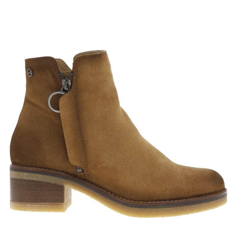 Boots en cuir brunes à talon décroché moyen avec une fermeture zippée, PORRONET