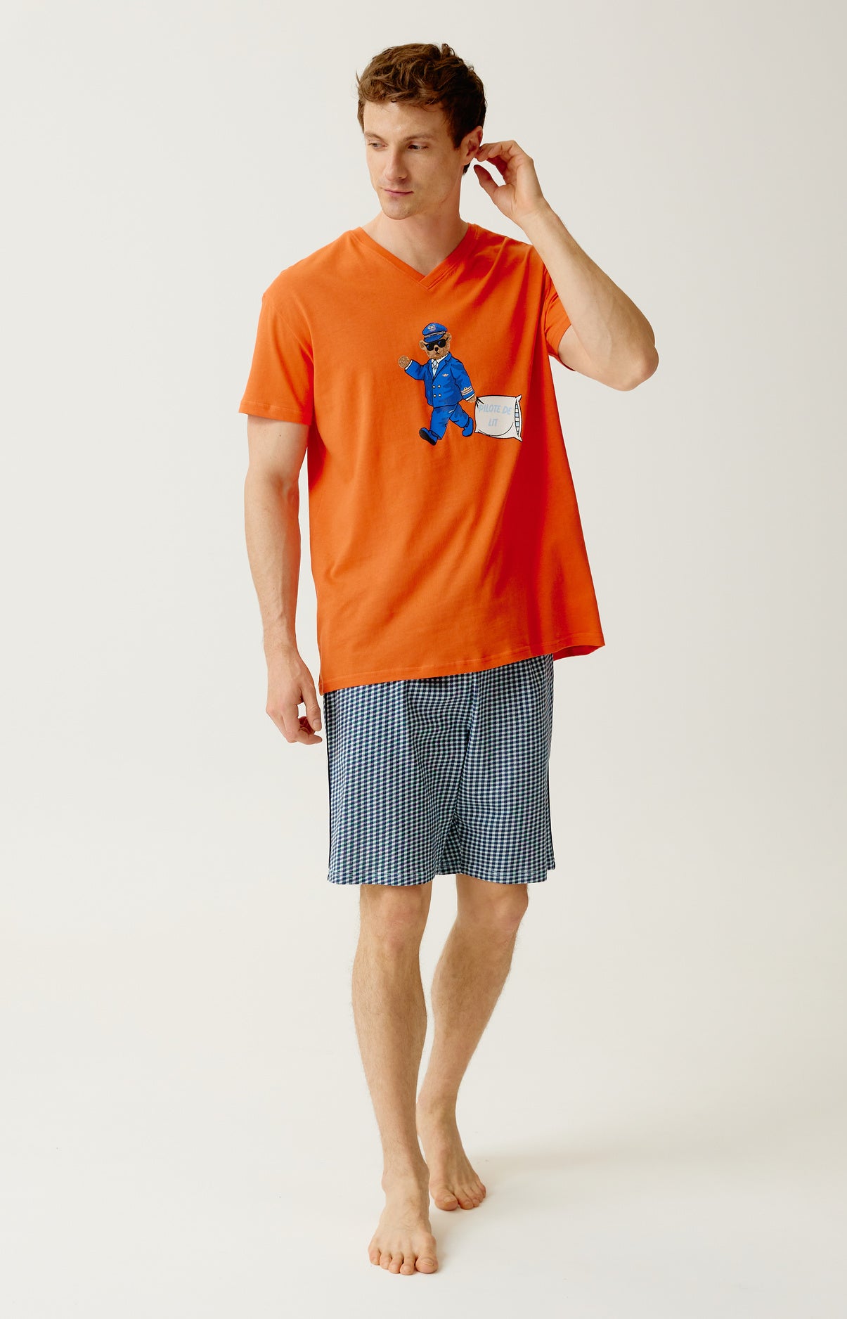 Pyjashort en jersey de coton léger imprimé Pilote de lit, ARTHUR