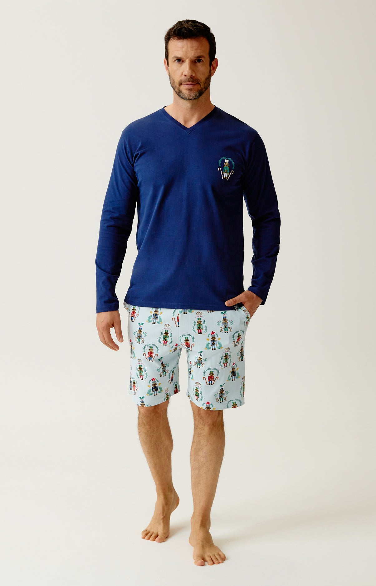 Pyjashort manches longues en jersey de coton imprimé Casse-noisette, ARTHUR