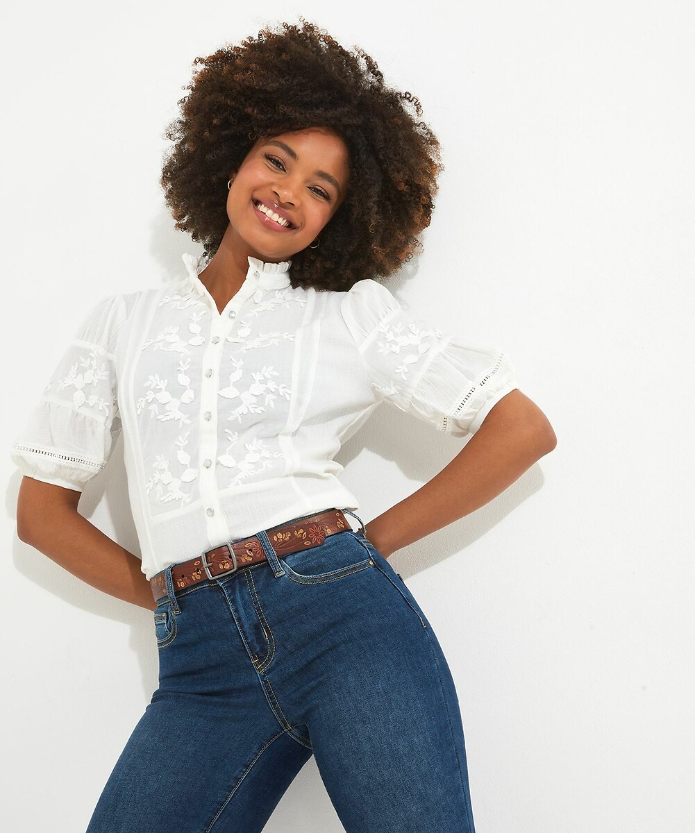 Chemisier Brodé White House Black Market - Taille M - Blanc - Occasion Très Bon état