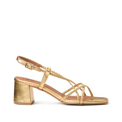 Les Signatures - Metallic Leather Heeled Sandals with Plaited Straps LA REDOUTE COLLECTIONS
