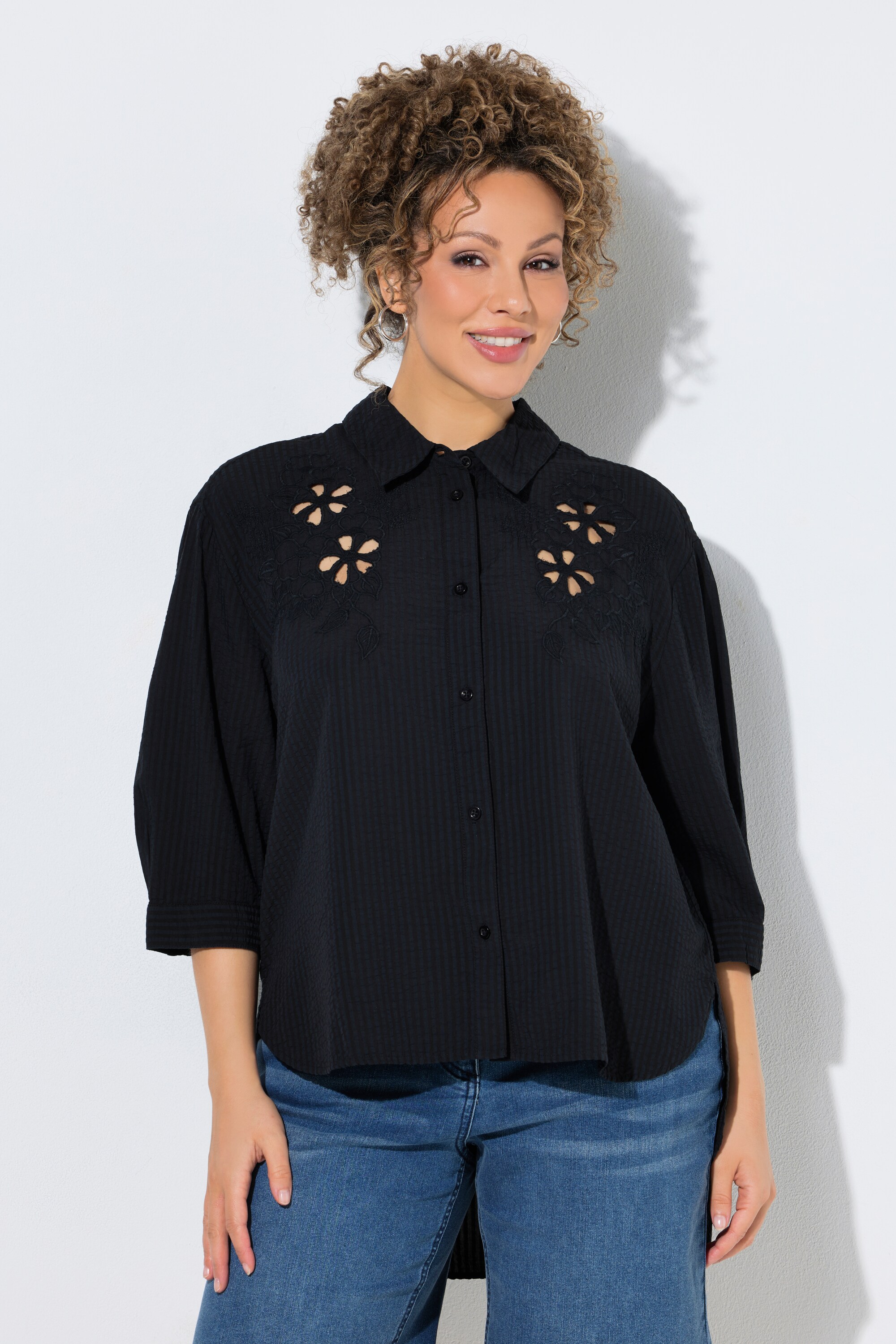 Chemisier en seersucker, broderies, ULLA POPKEN