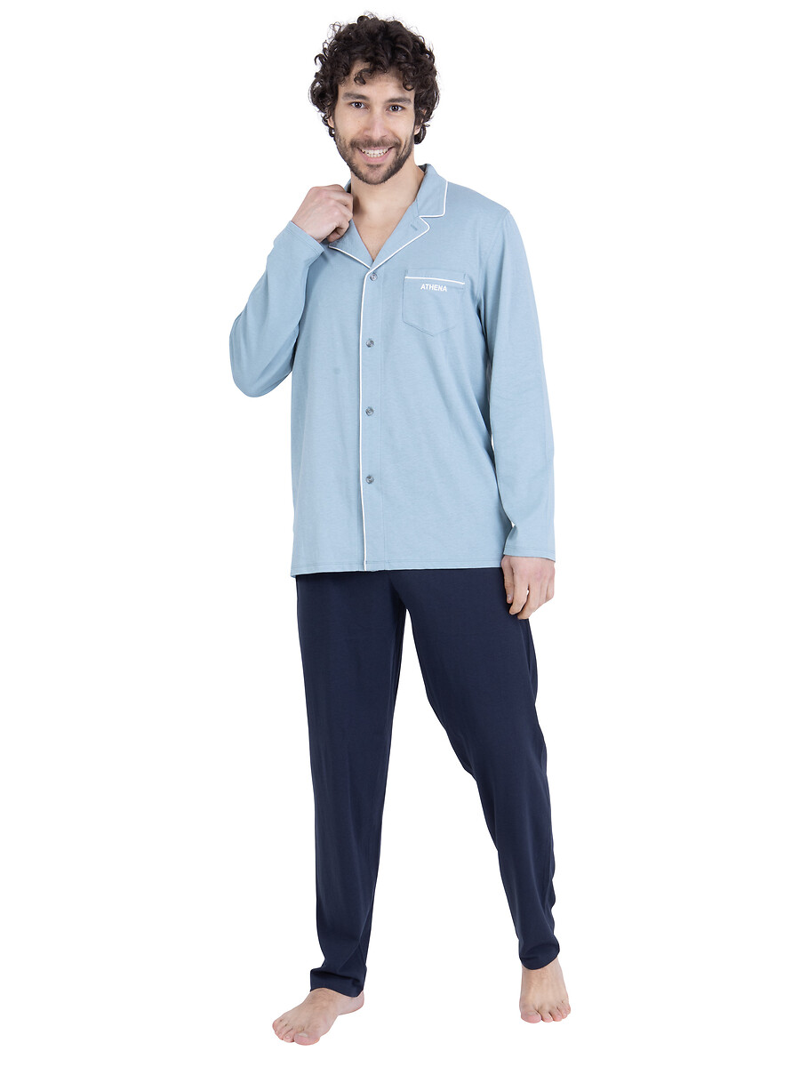 Pyjama long, en coton, col chemise, ATHENA