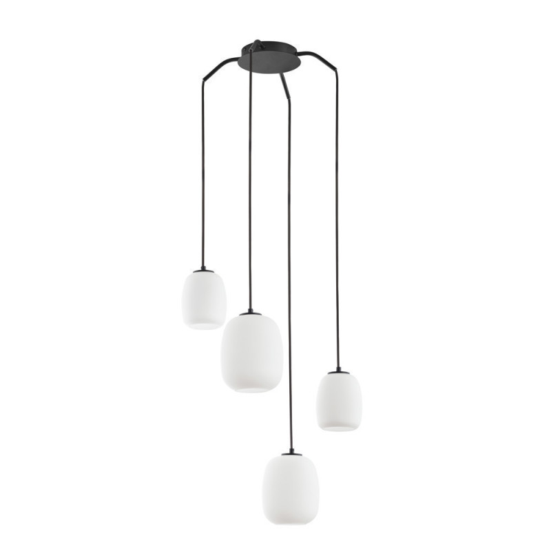 Suspension 4 lampes verre opale Jap noir, MILLUMINE