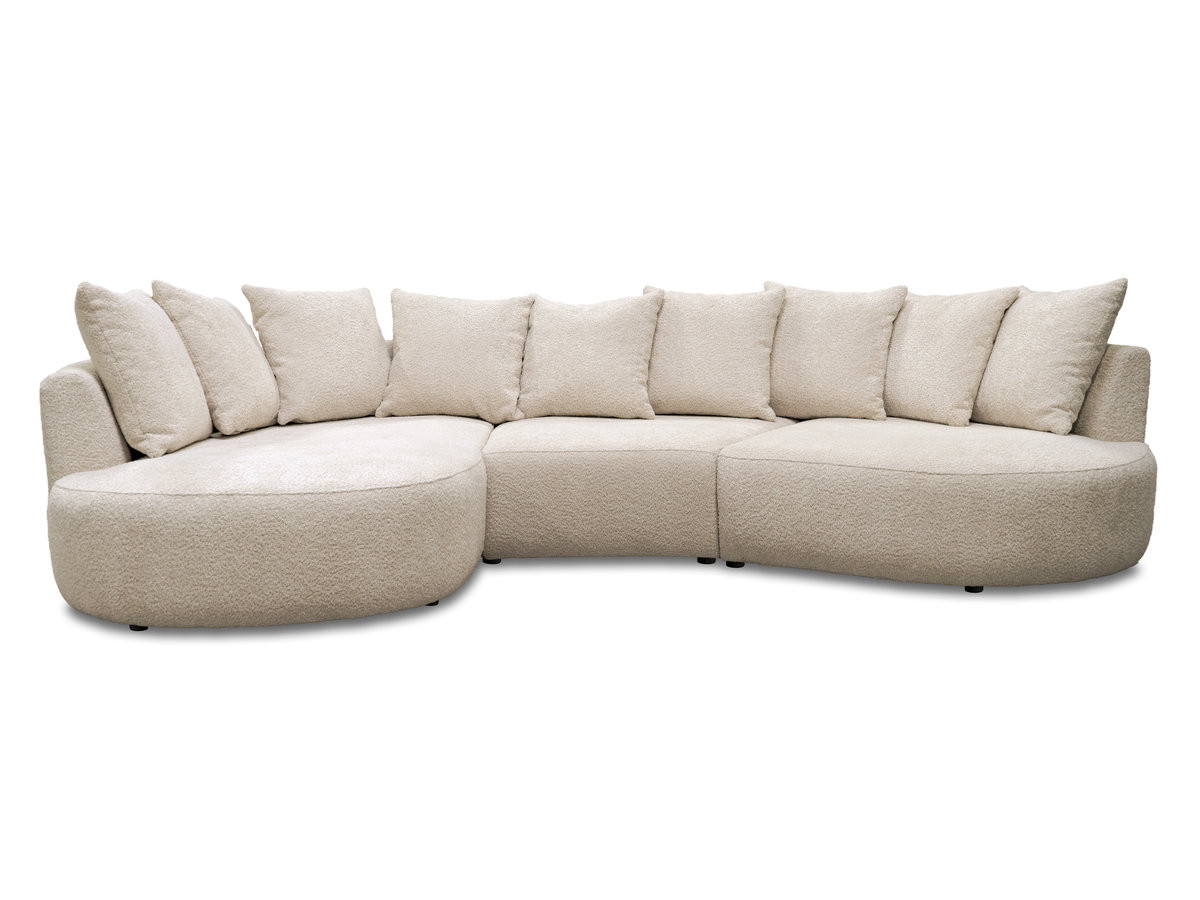 Canapé d'angle fixe 6 places en tissu bouclette, CALYPSO, BOBOCHIC