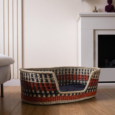Multi-Coloured Seagrass Pet Bed with Cushion Large SO'HOME