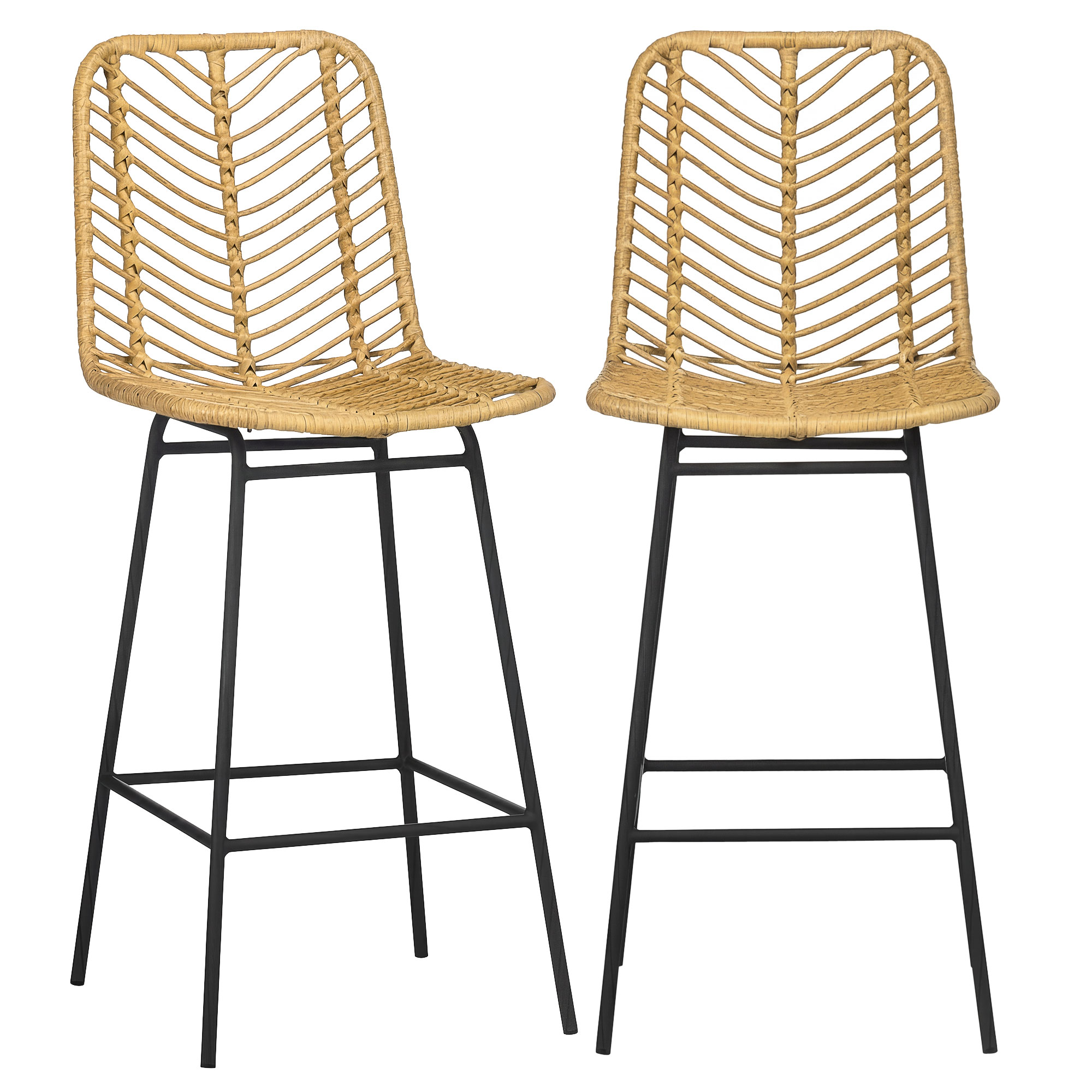 Tabouret de bar Résine tressée rotin PE Jaune, HOMCOM