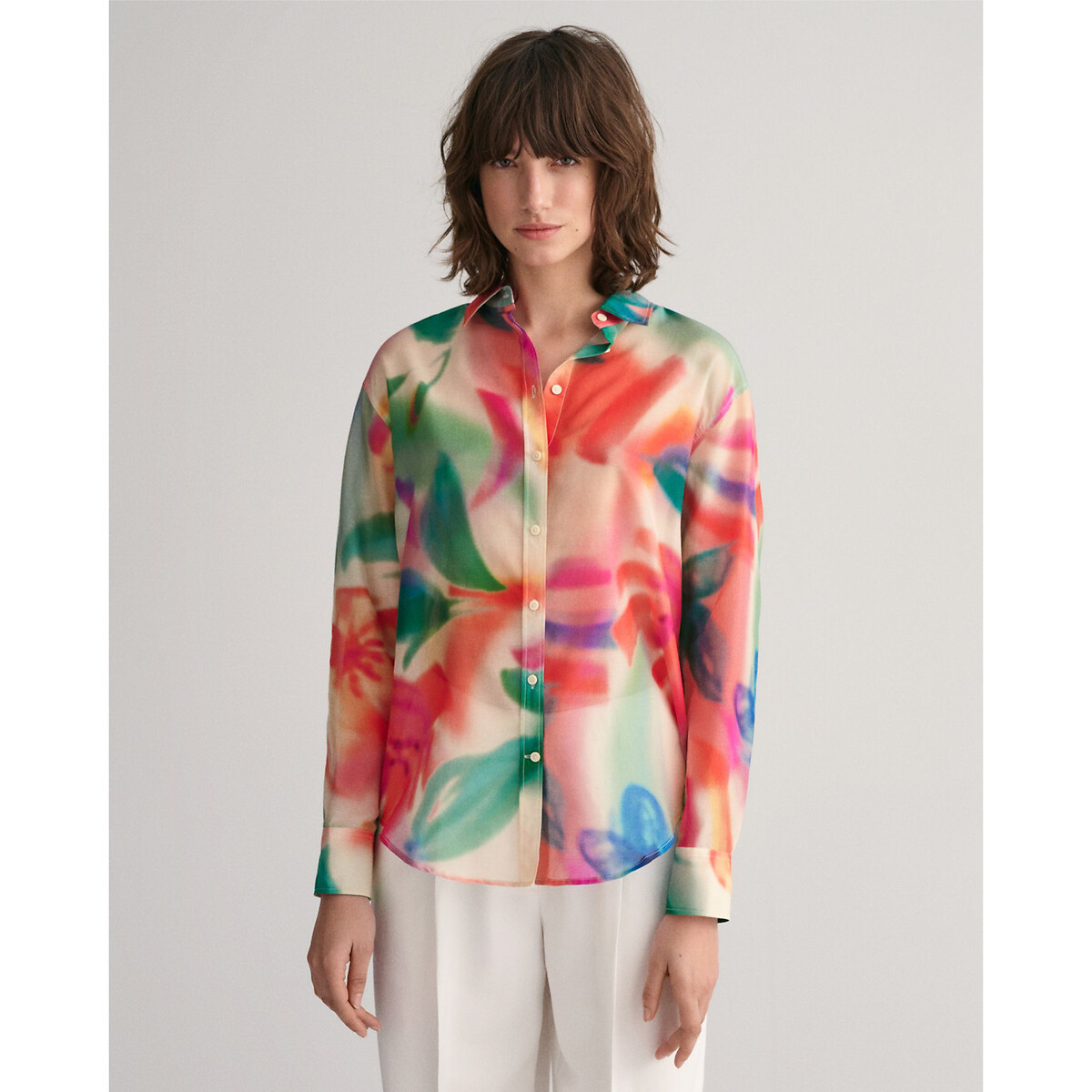 Floral Cotton/Silk Shirt in Tie Dye Print