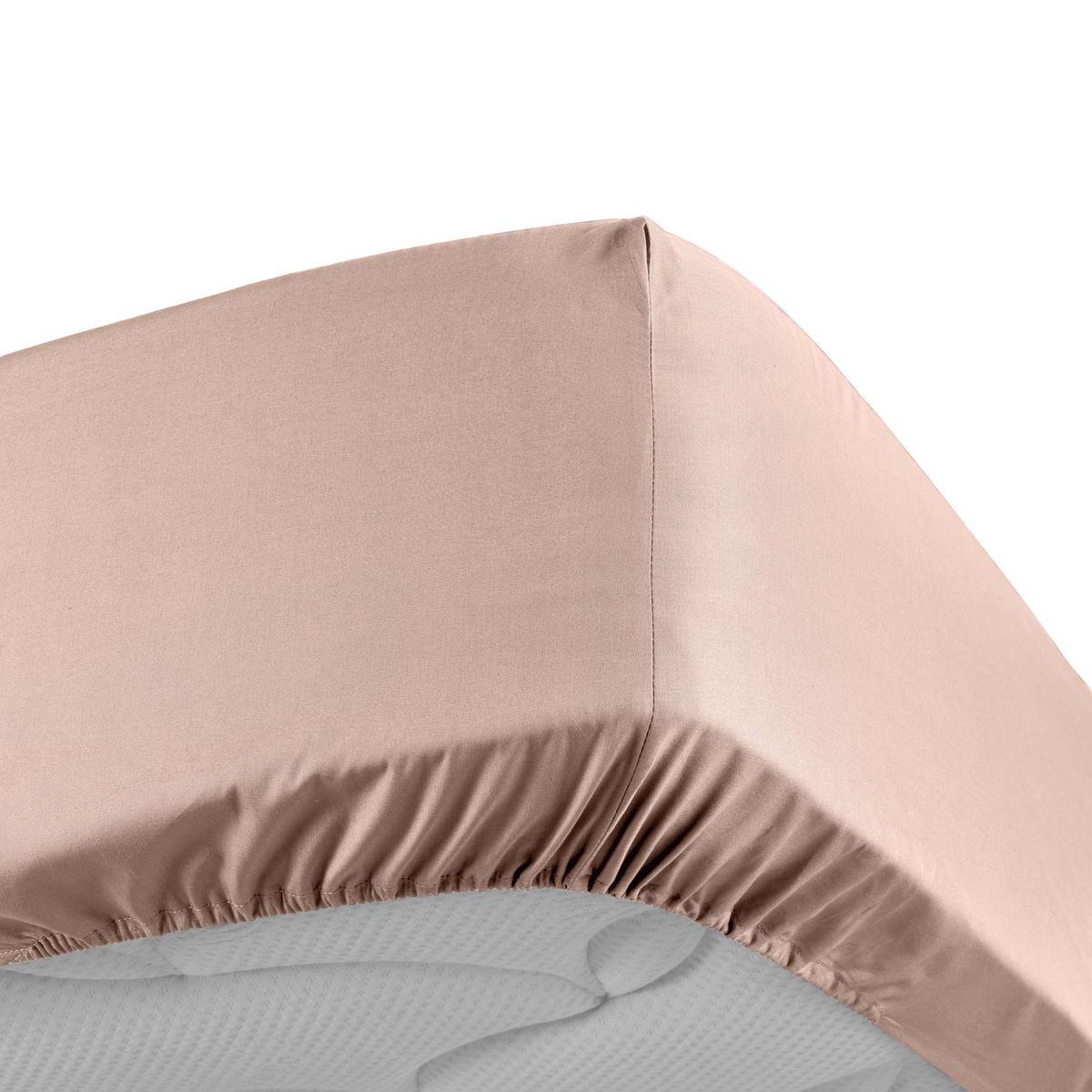 Drap-housse 160x200 en satin de coton rose nude SATIN