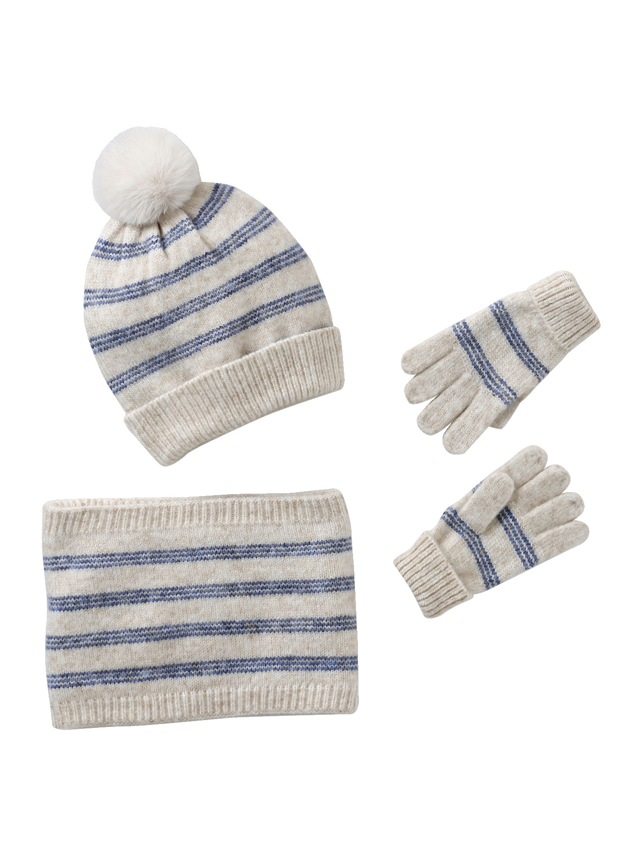 Ensemble rayé bonnet + snood + moufles/gants, VERTBAUDET